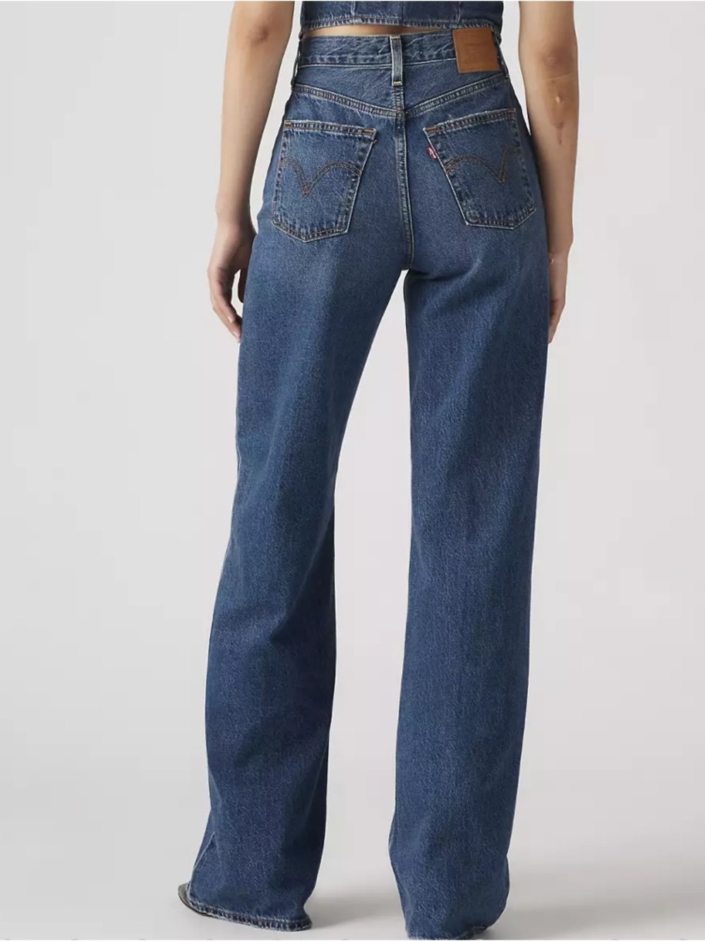 Levi's Womens Ribcage Wide Leg Size 24 Dark Wash “Polar Perimeter” Raw Hem